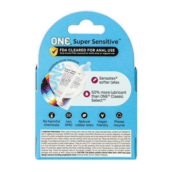 Презервативи ONE Super Sensitive, 3 шт, гладенькі, з додатковою змазкою, картонне паковання SX0779