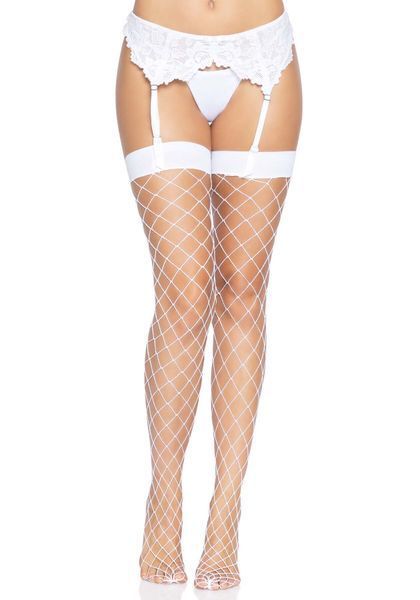 Панчохи у велику сітку Leg Avenue Fence Net Thigh Highs White, one size SO7988