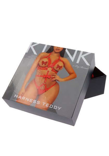 Портупея-тедді з ременів Leg Avenue Studded O-ring harness teddy L Red, екошкіра SO8562