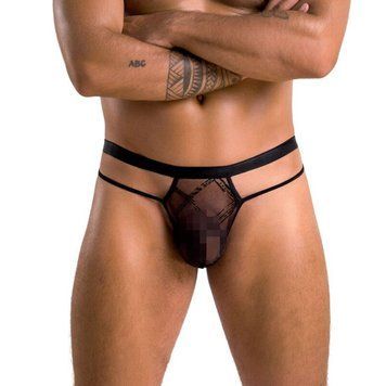 Чоловічі прозорі стринги Passion 029 THONG COLLIN S/M Black, сітка SO7559