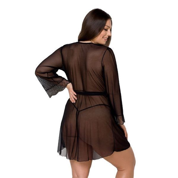 Пеньюар Passion AMBERLY PEIGNOIR 6XL/7XL, black, ажурные декольте и манжеты, широкие рукава SO7054