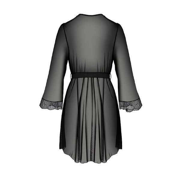 Пеньюар Passion AMBERLY PEIGNOIR 6XL/7XL, black, ажурные декольте и манжеты, широкие рукава SO7054