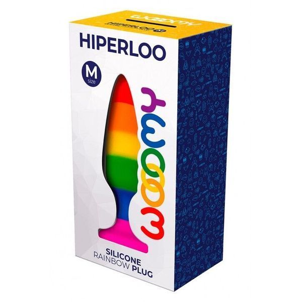 Силіконова анальна пробка Wooomy Hiperloo Silicone Rainbow Plug M, діаметр 2,9 см, довжина 11 см SO7435