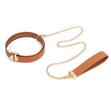 Нашийник з повідцем LOCKINK Tied Collar with Leash Set, коричневий, ланцюг зі шкіряною петлею та карабіном SX0828