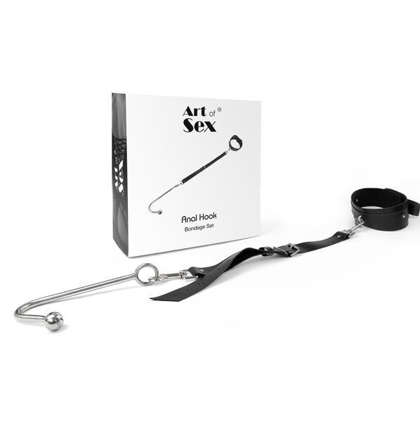 Анальный крюк 1 с ошейником из натуральной кожи Art of Sex - Anal hook, Черный SO7137