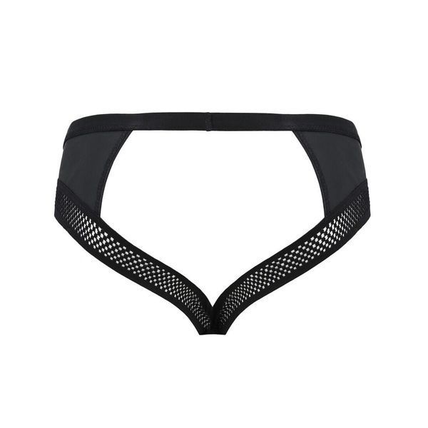 Чоловічі труси з ланцюжком Passion 030 SLIP TOM S/M Black, екошкіра, відкриті сідниці SO7562
