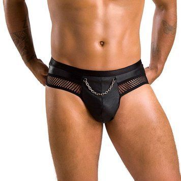 Мужские трусы с цепочкой Passion 030 SLIP TOM XXL/XXXL Black, экокожа, открытые ягодицы SO7563