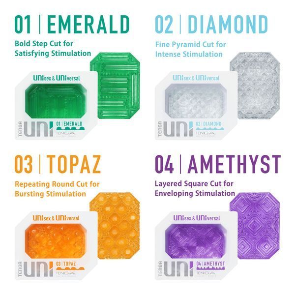 Унисекс-стимулятор Tenga UNI Amethyst, фиолетовый, узор в виде рельефных квадратов, лубрикант в комплекте SO9808
