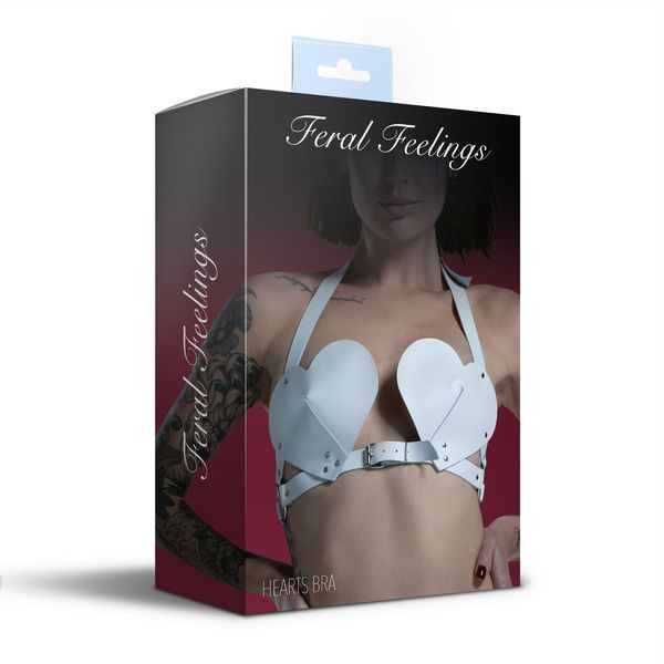Ліф Серце з натуральної шкіри Feral Feelings - Hearts Bra White SO9415