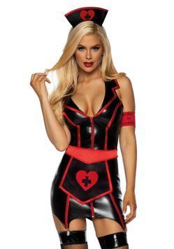 Виниловый костюм медсестры Leg Avenue Vinyl Naughty Nurse S, платье, фартук, повязки SO7927