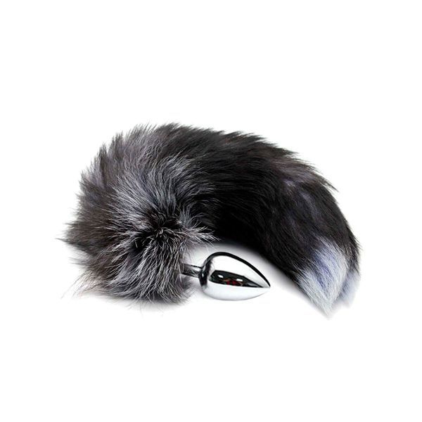Металлическая анальная пробка Лисий хвост Alive Black And White Fox Tail L, диаметр 3,9 см SO6323