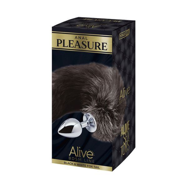 Металлическая анальная пробка Лисий хвост Alive Black And White Fox Tail L, диаметр 3,9 см SO6323