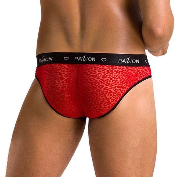 Мужские полупрозрачные трусы Passion 031 SLIP MIKE L/XL Red, под леопард SO7564