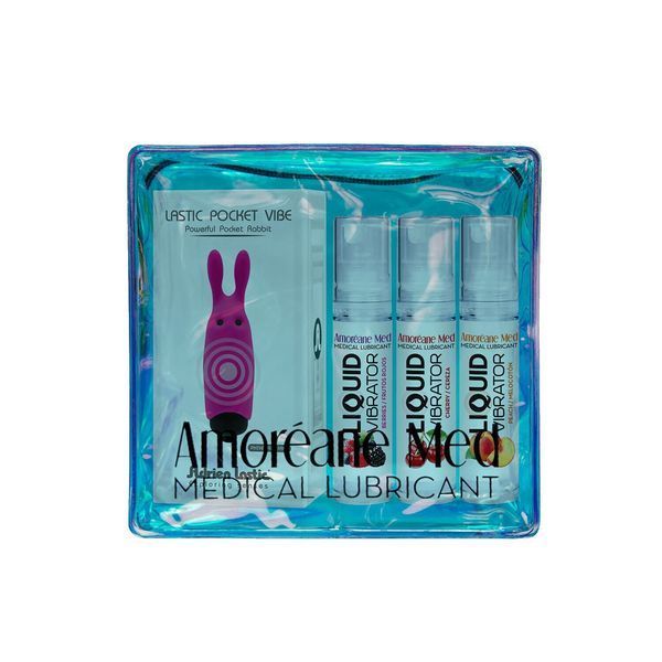 Набор из 3-х вкусов стимулирующего лубриканта Amoreane Med (3х10мл) и вибропули Adrien Lastic Pink SO4119