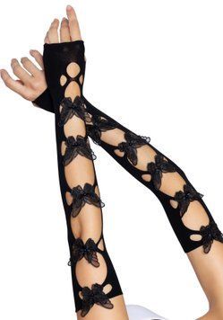 Митенки Leg Avenue Butterfly applique arm warmers Black, бабочки SO8575