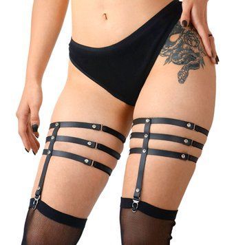 Гартери зі стразами Art of Sex - Floy, натуральна шкіра, Розмір XS - 2XL, колір Чорний SO7494