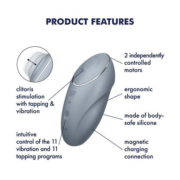 Вибростимулятор-пульсатор Satisfyer Tap & Climax 1 Bluegrey, эффект постукивания пальцем, 2 мотора SX0568