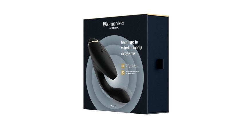 Подвійний вакуумний кліторальний стимулятор з вібрацією Womanizer Duo 2 - Black, незалежні мотори SO8754