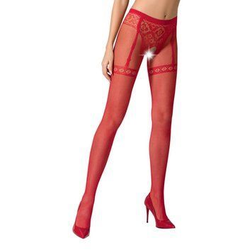 Колготки-бодистокинги Passion S012 One Size, Red, имитация чулок, пояса и кружевных трусиков PSS012R