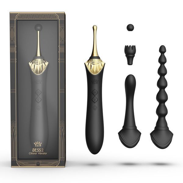 Мультифункциональный вибратор Zalo &mdash; Bess 2 Obsidian Black, 4 насадки, подогрев SO8236