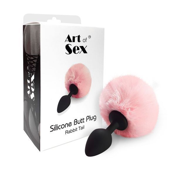 Силіконова анальна пробка М Art of Sex Bunny Tails, рожевий хвостик, 3,5 см SO6693